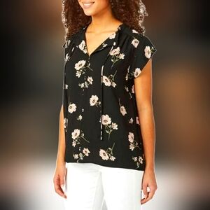 Buffalo David Bitton 100%Viscose Women's Plus Size Floral Black Blouse 2X NEW